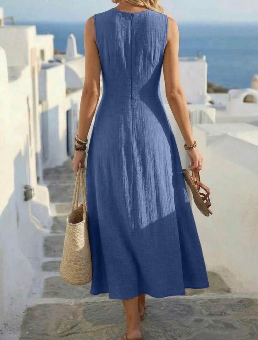 Summer-Soft-Blue-Criss-Cross-Waist-Maxi-Dress-back