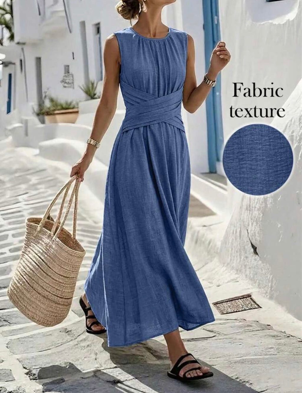 Summer-Soft-Blue-Criss-Cross-Waist-Maxi-Dress-side
