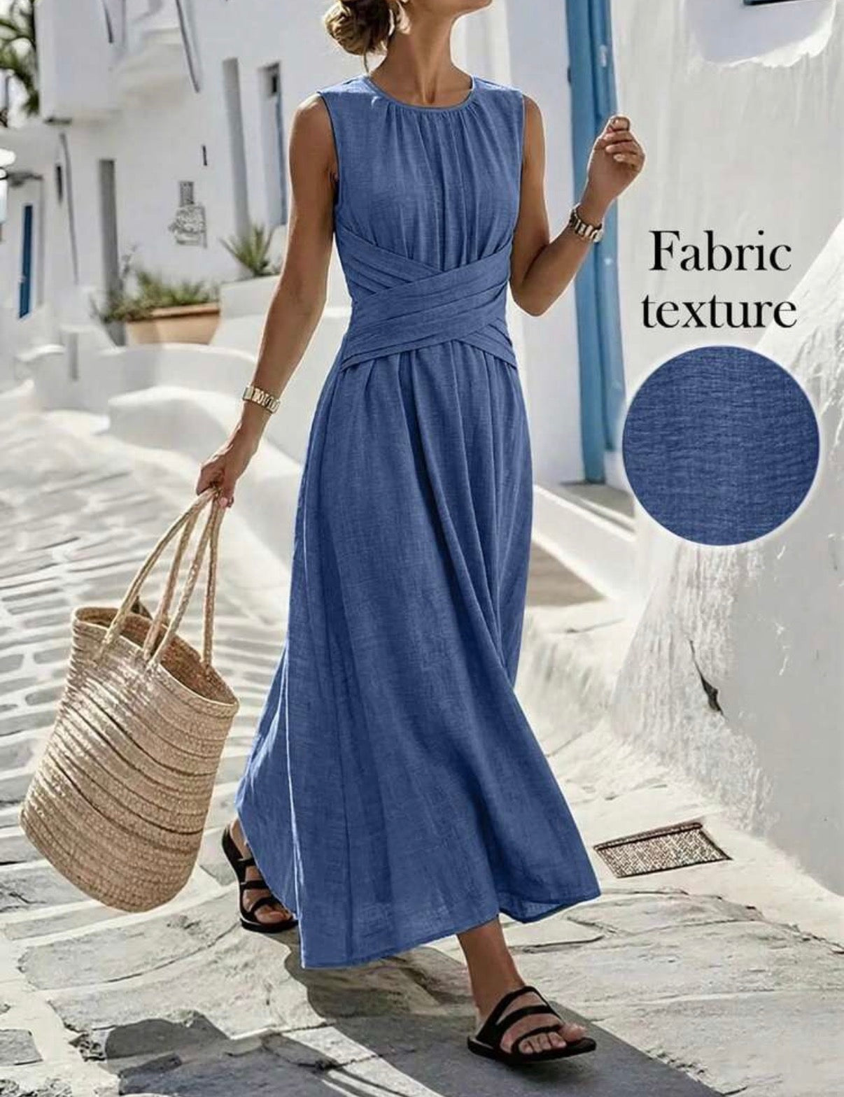 Summer-Soft-Blue-Criss-Cross-Waist-Maxi-Dress-side