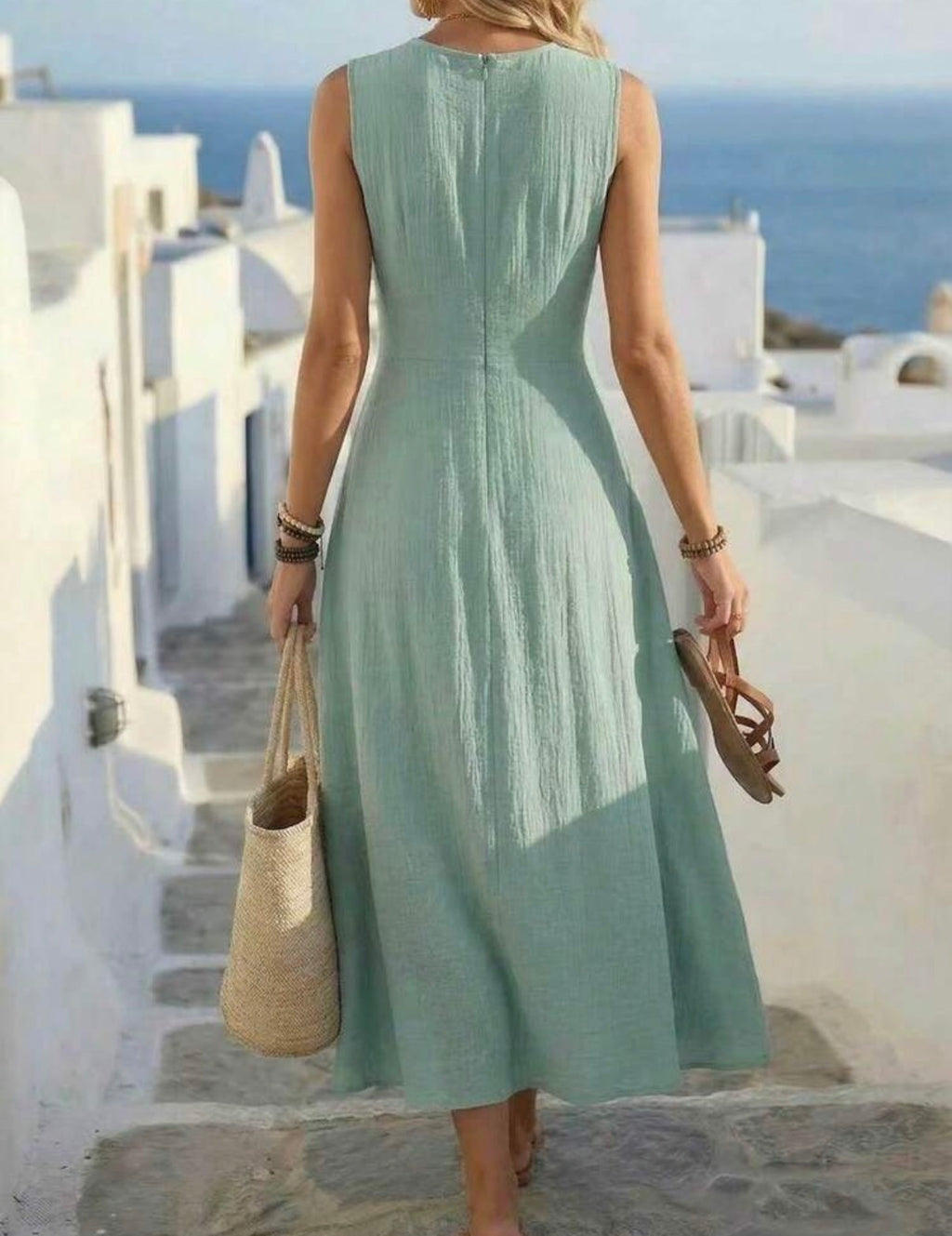 Summer-Soft-Green-Criss-Cross-Waist-Maxi-Dress-back