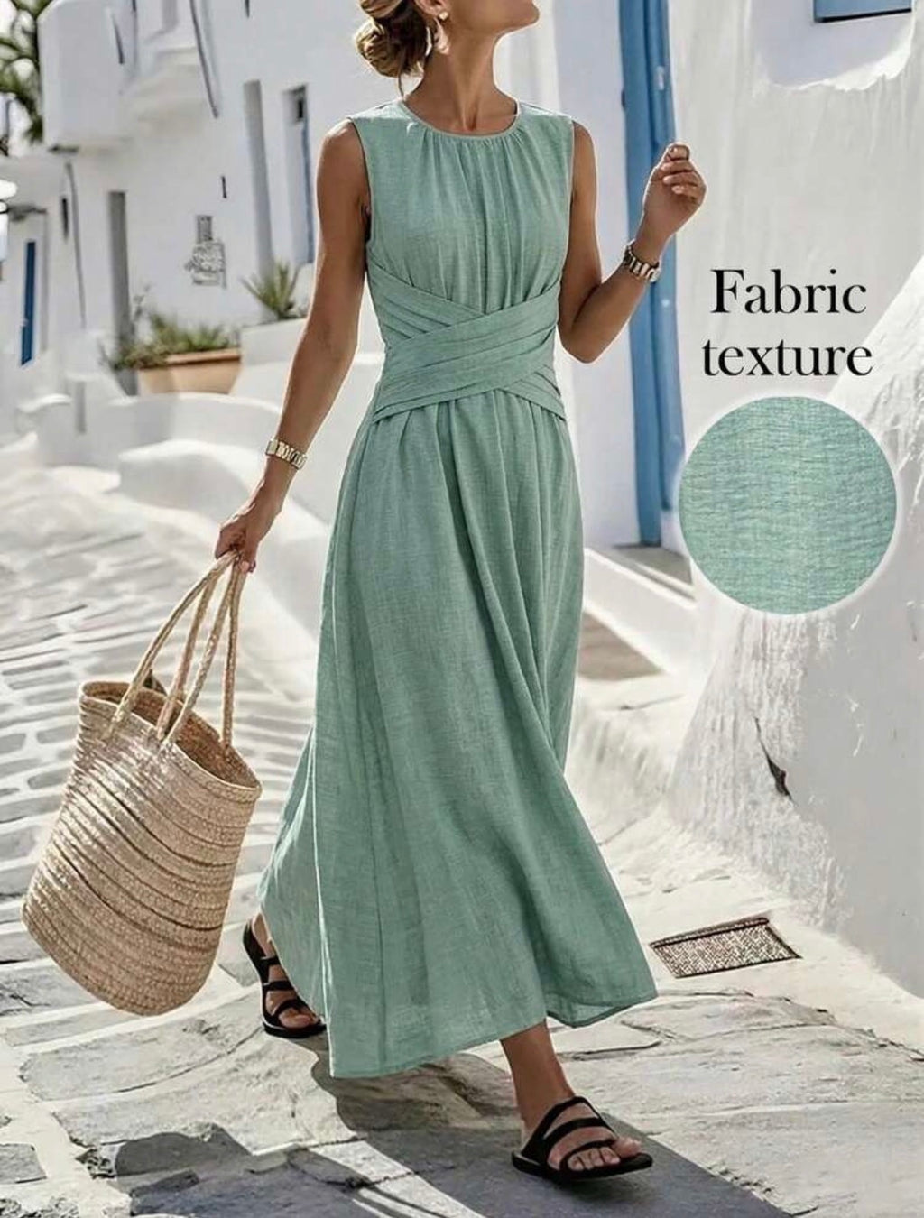 Summer-Soft-Green-Criss-Cross-Waist-Maxi-Dress-side