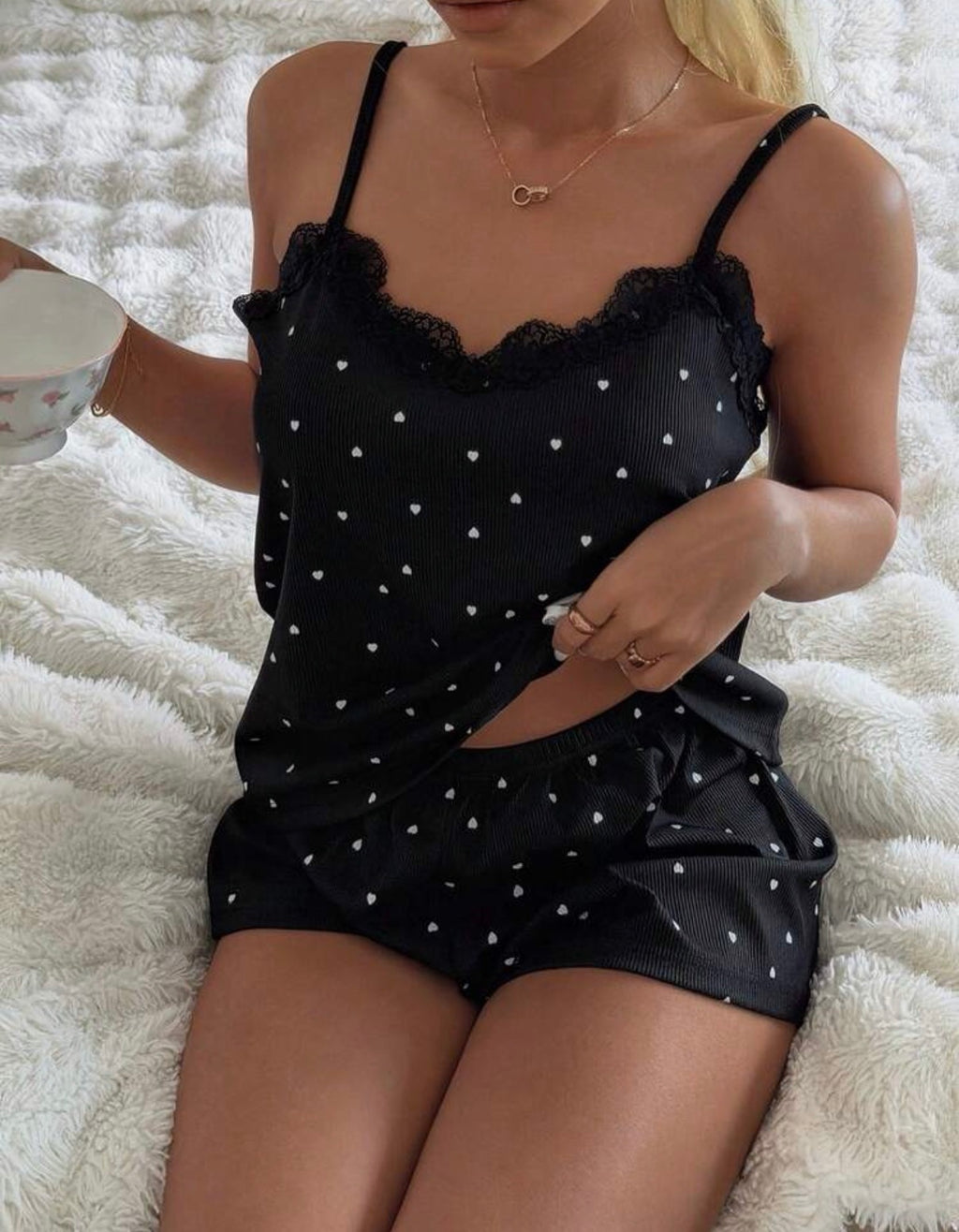 Sweetheart-Black-Lace-Cami-PJ-Set-front