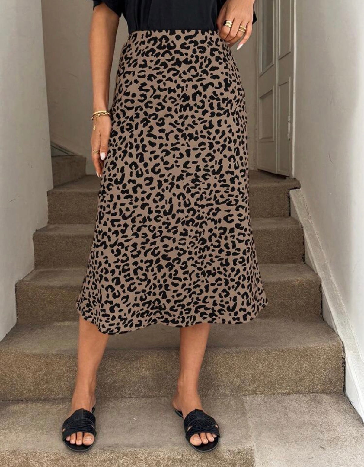 Taupe-Black-Leopard-Print-Midi-Skirt-front-lifestyle
