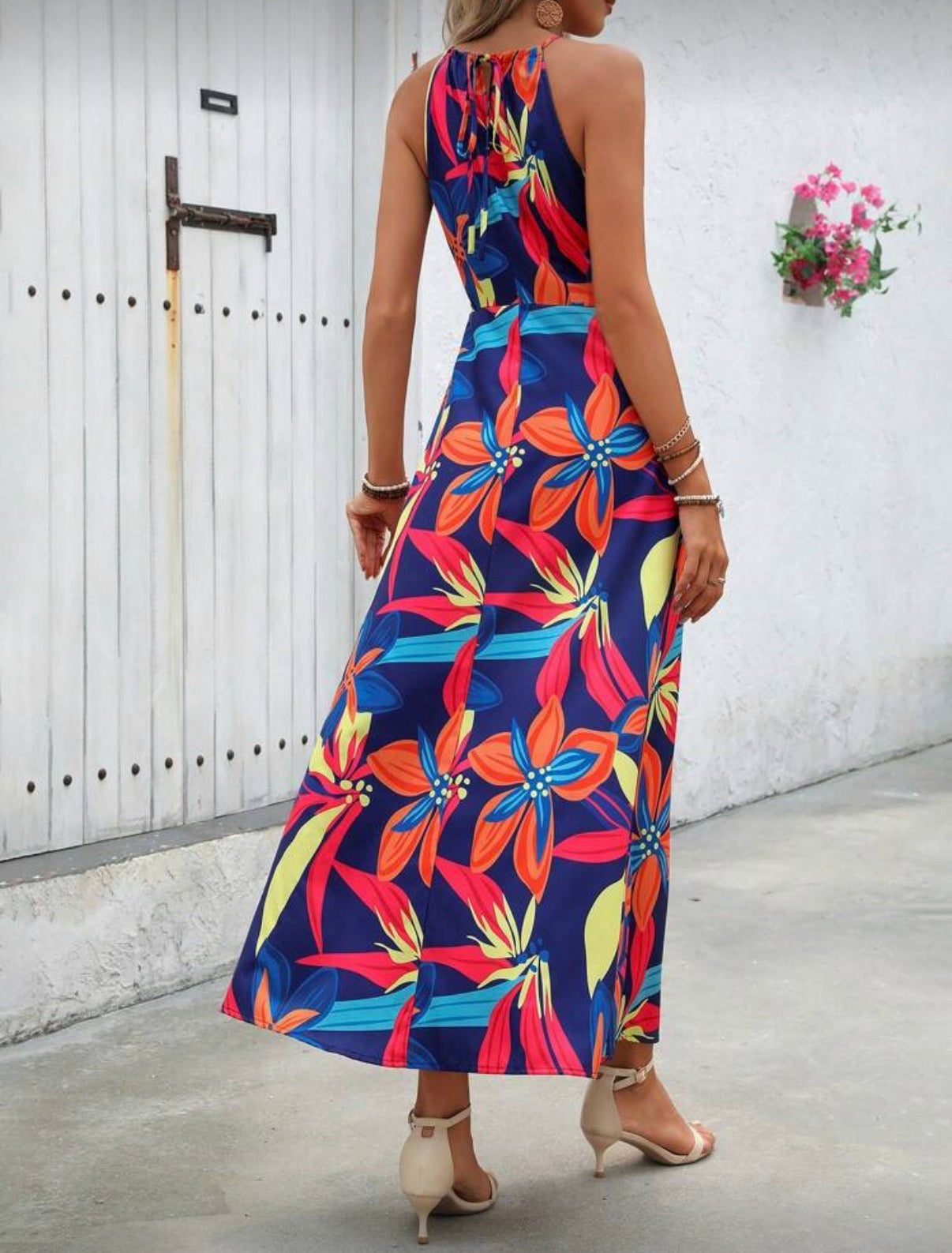 Tropical-Halter-neck-maxi-Dress-back