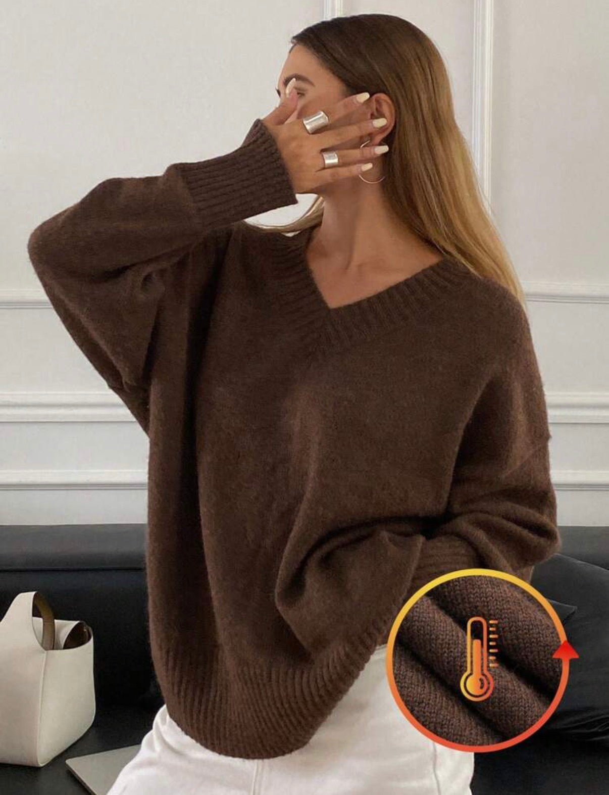 V-Neck-Chocolate-Oversized-Soft-Knit-Jersey-front