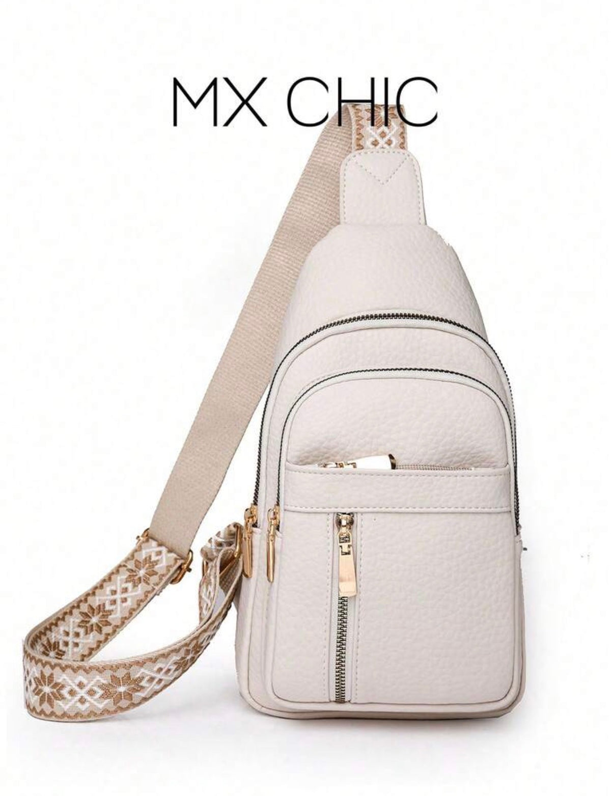 White-Aztec-Strap-Lux-Body-Sling-Bag-front