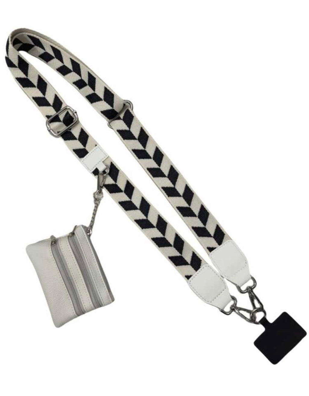 White-Black-Pattern-Cell-Phone-Lanyard-Wallet-front