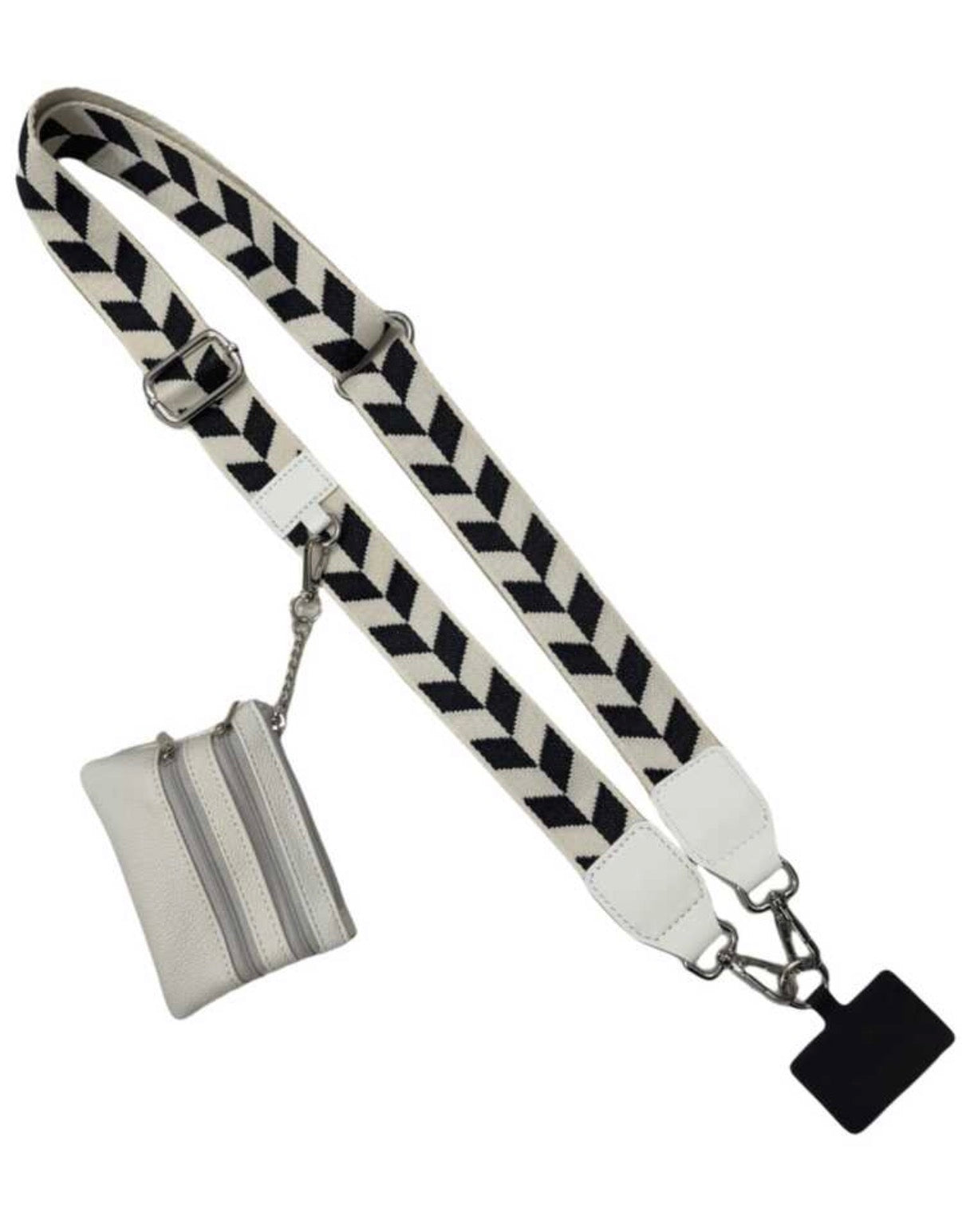 White-Black-Pattern-Cell-Phone-Lanyard-Wallet-front