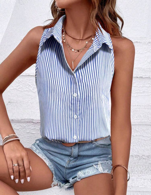 White-Blue-Stripe-Collar-Sleeveless-Shirt-front