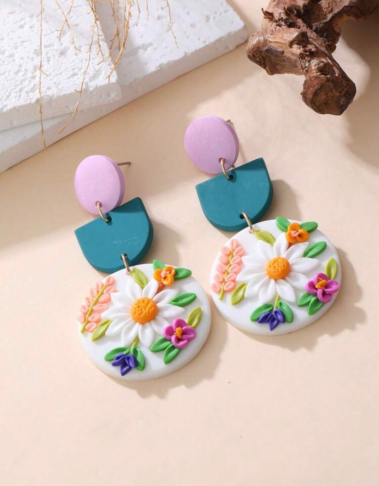 White-Flower-Bouquet-Floral-Bloom-Statement-Earrings-side