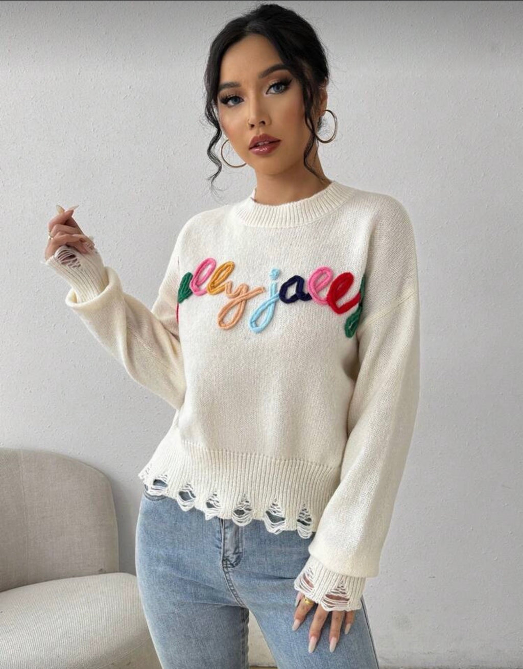 White-Multi-Letter-Pattern-Sweater-Jersey-side