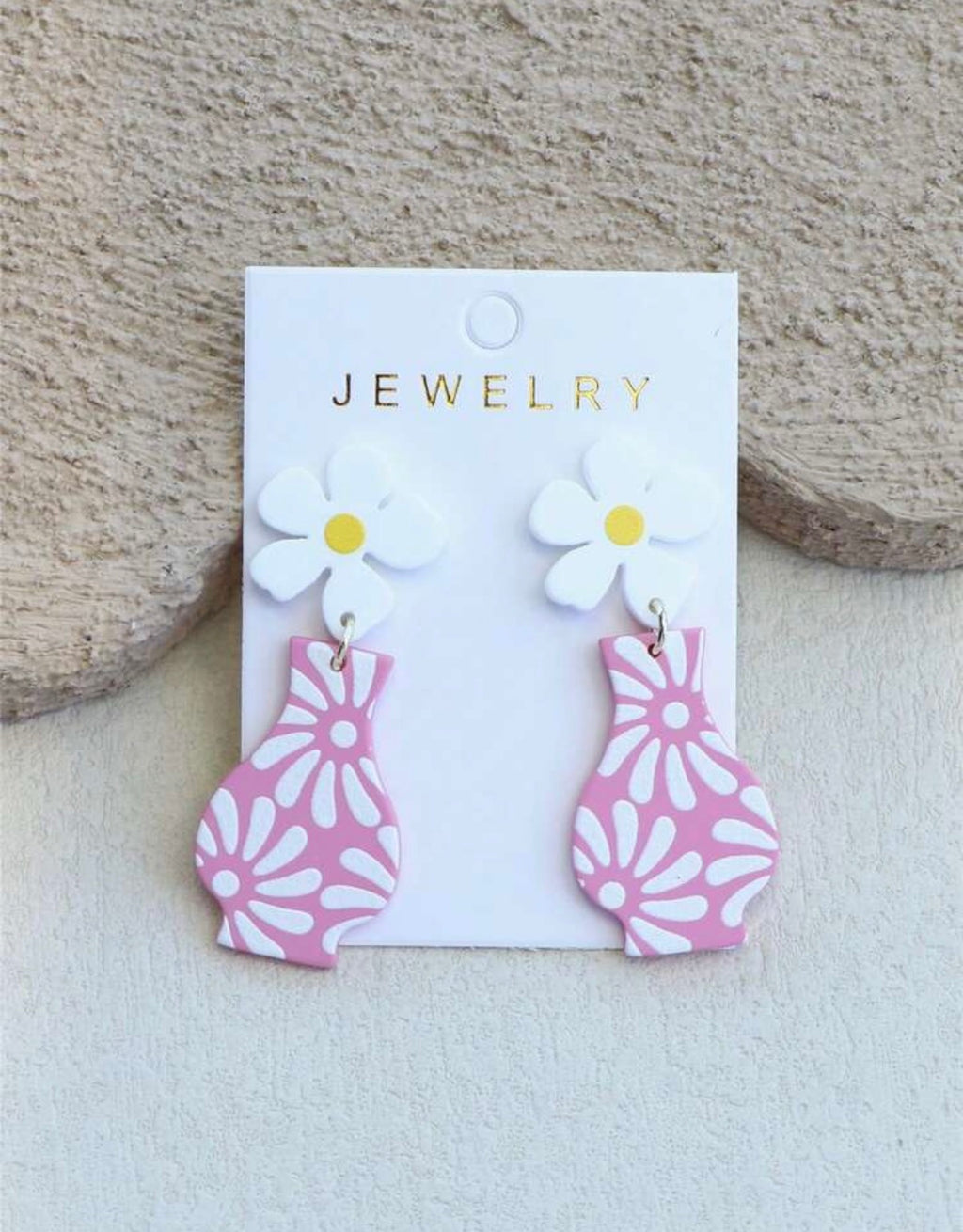 White-Pink-Daisy-Vase-Statement-Earrings-front