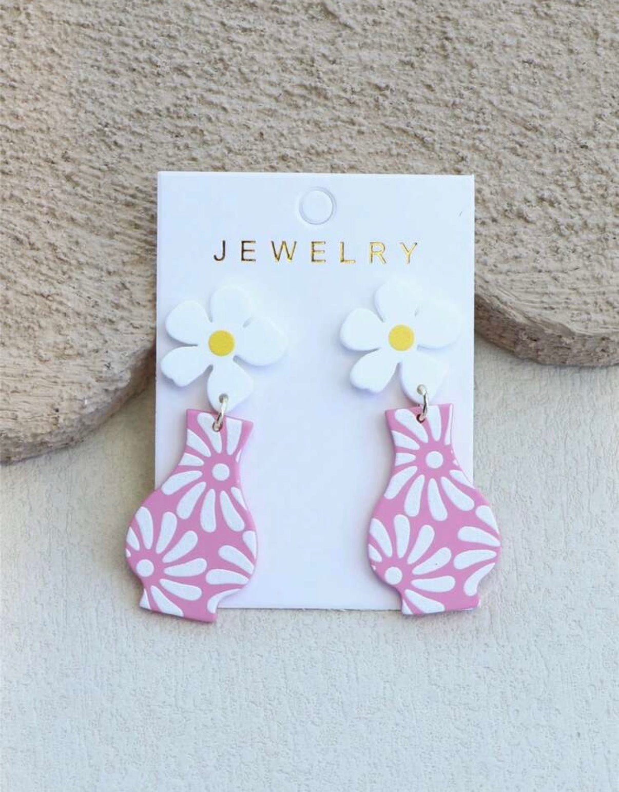 White-Pink-Daisy-Vase-Statement-Earrings-front