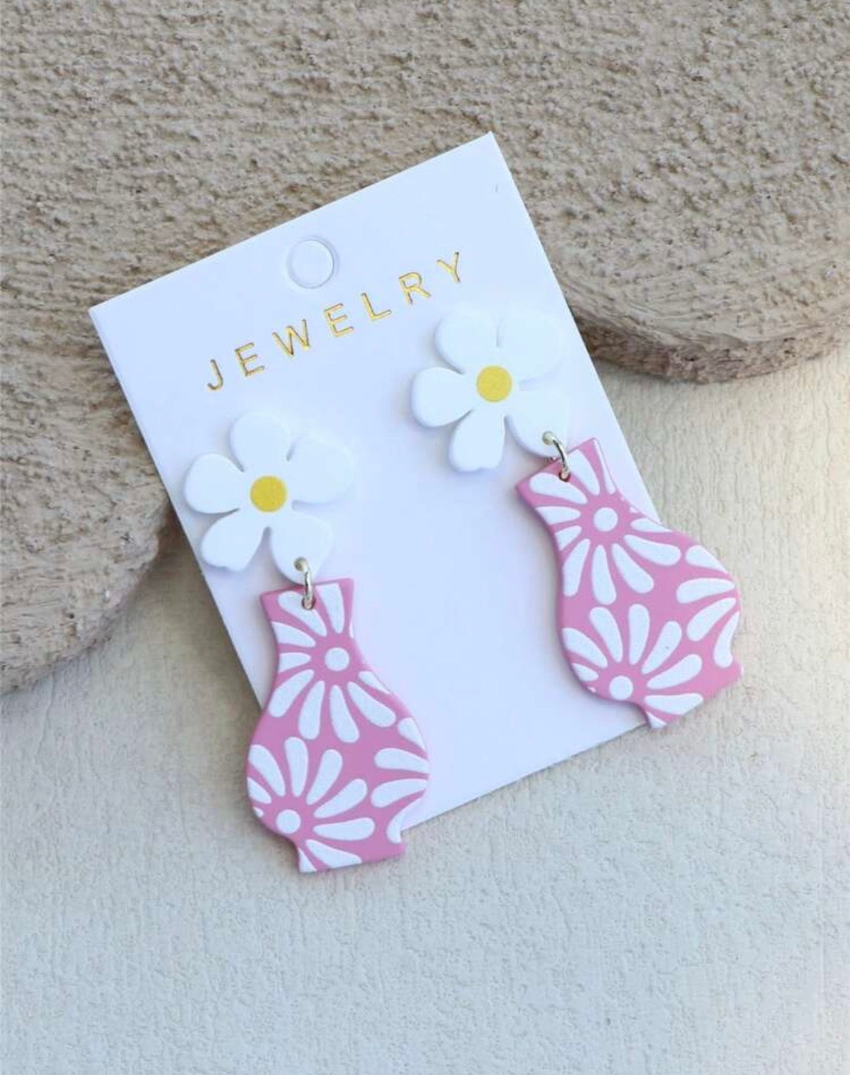 White-Pink-Daisy-Vase-Statement-Earrings-side