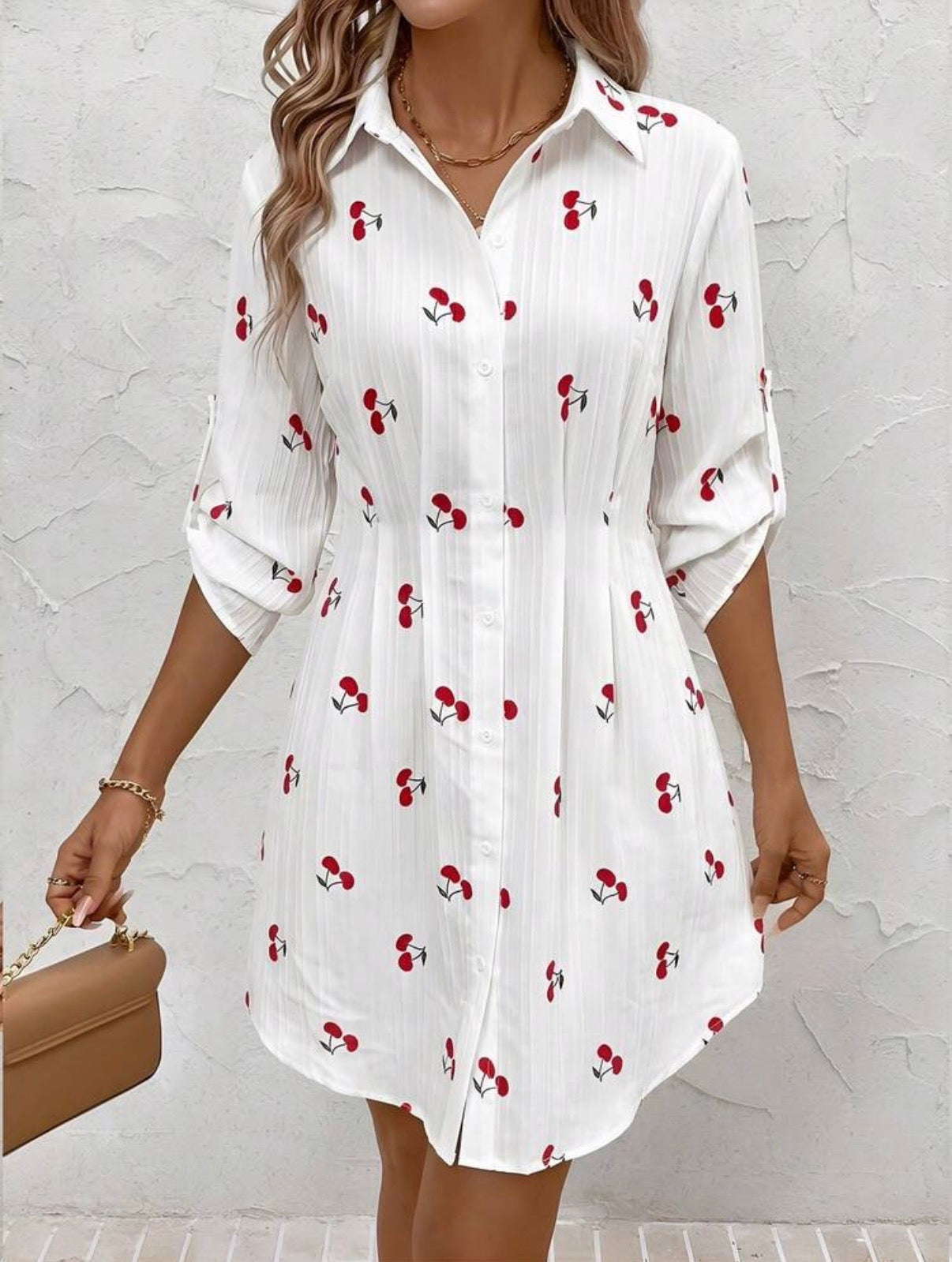 White-Red-Cherry-Crush-Shirt-Dress-side