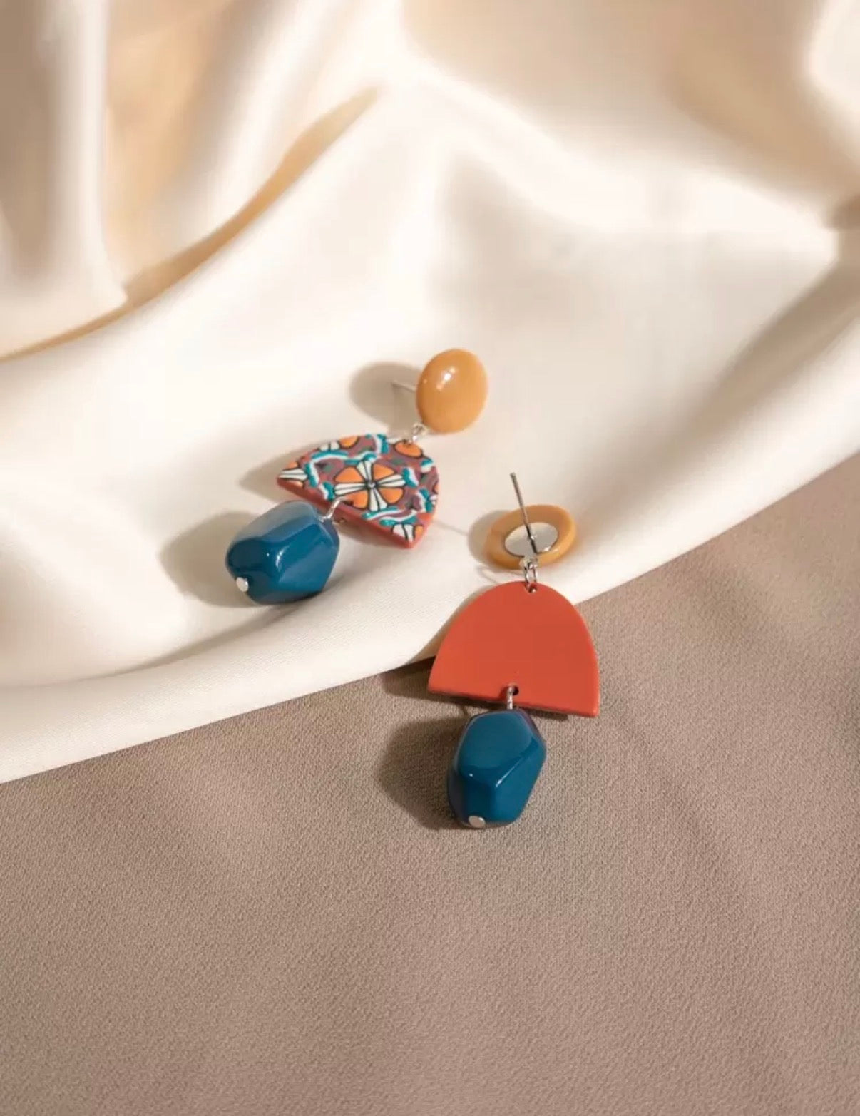Yellow-Blue-Mosaic-Pop-Statement-Earrings-back