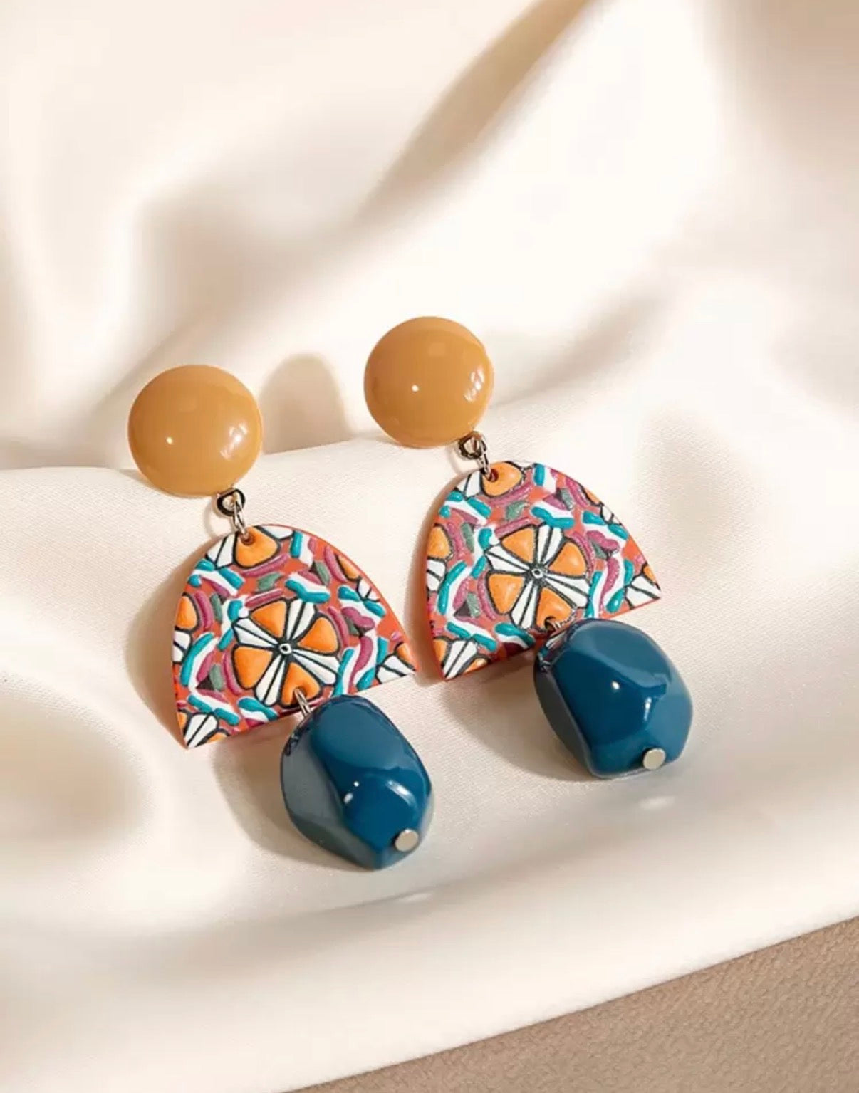 Yellow-Blue-Mosaic-Pop-Statement-Earrings-front