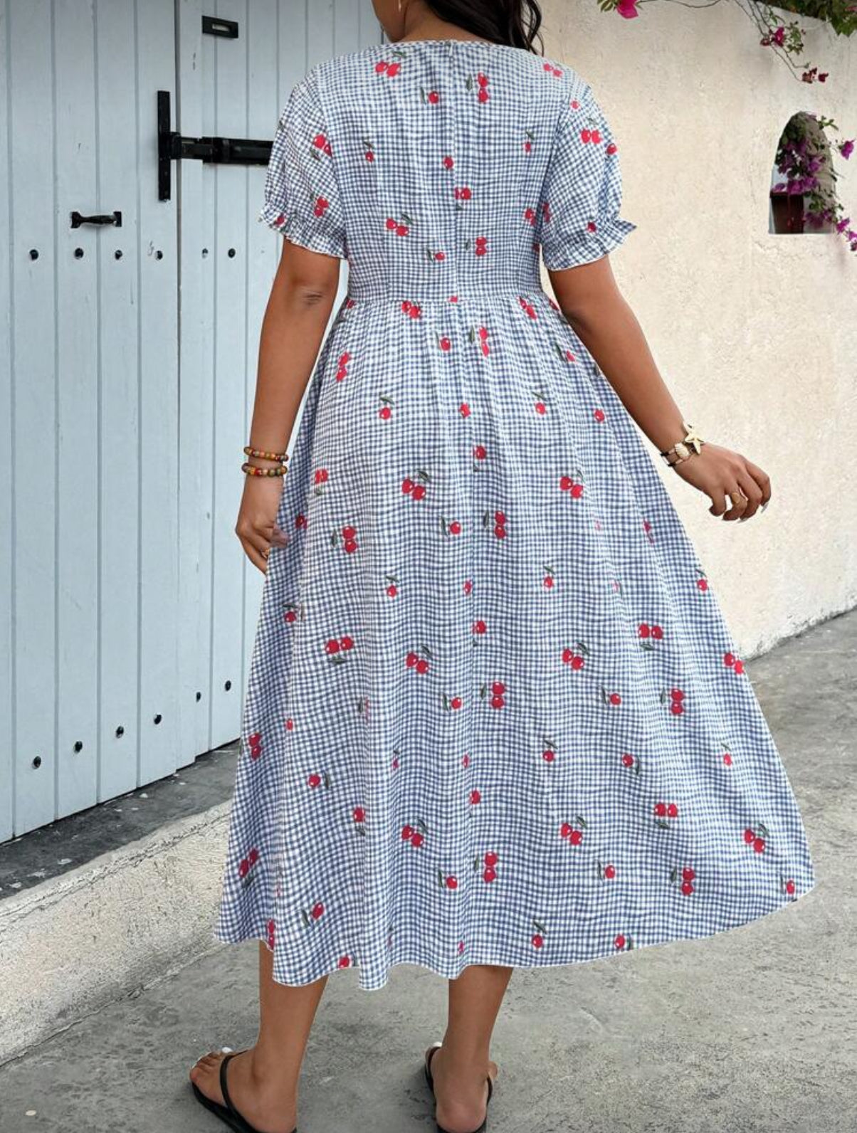 Cherry-print-trapeze-midi-dress-back