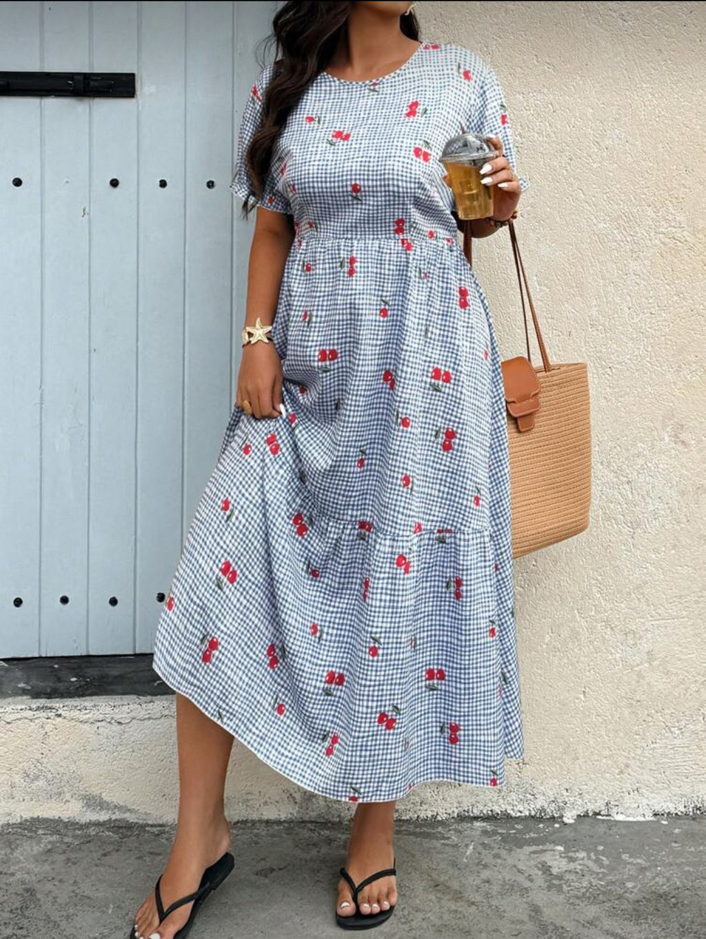 Cherry-print-trapeze-midi-dress-side
