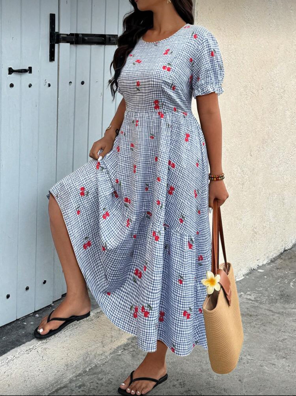 Cherry-print-trapeze-midi-dress-side