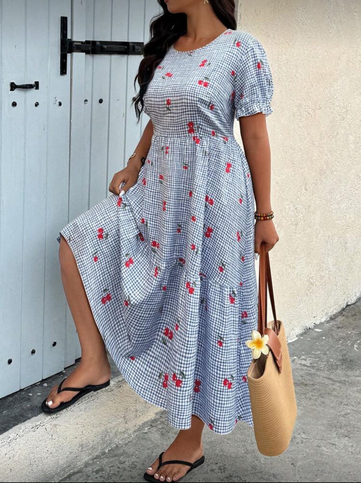 Cherry-print-trapeze-midi-dress-side