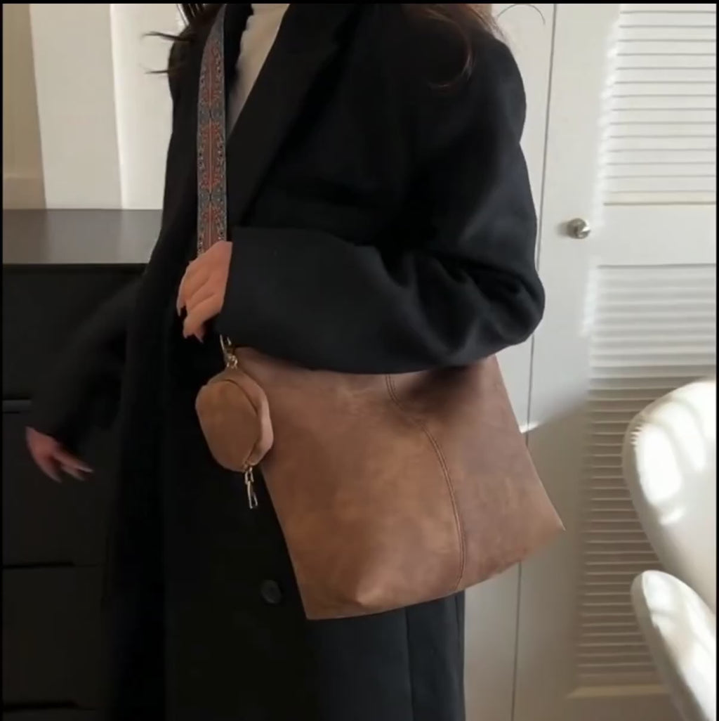 Brown Boho Strap Slouch Tote Bag Set