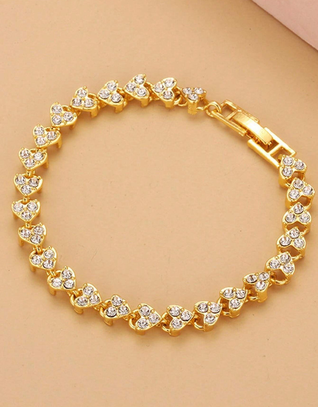 Stainless-Steel-Heart-Studded-Bracelet-gold-front