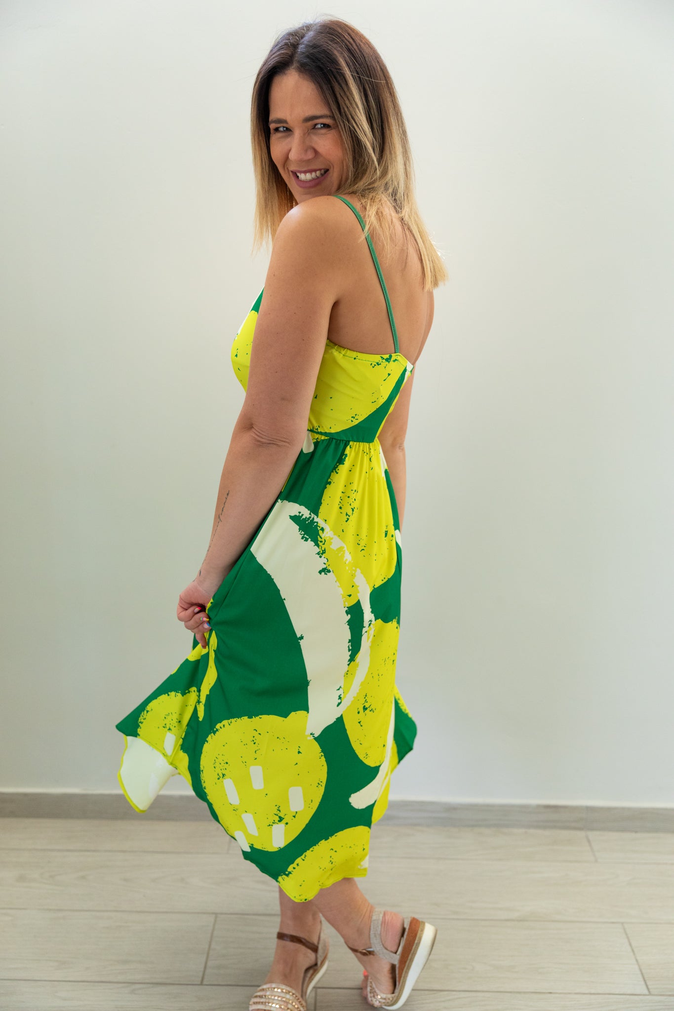 Bold-Banana-Lime-Summer-Dress-back-lifestyle