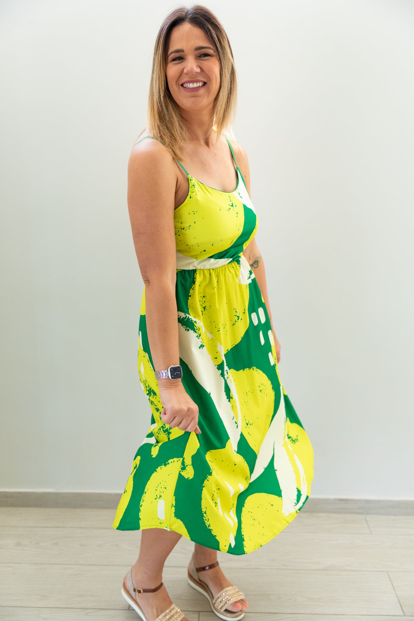 Bold-Banana-Lime-Summer-Dress-side-lifestyle