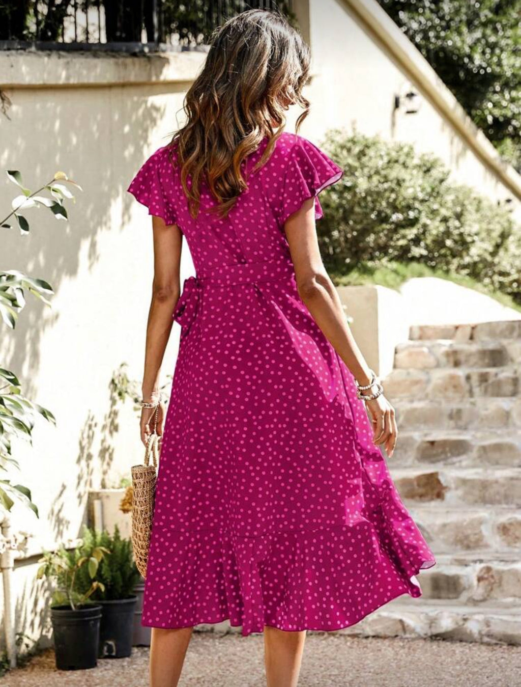 Butterfly-Sleeve-Pink-Polka-Dot-Dress-back