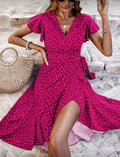 Butterfly-Sleeve-Pink-Polka-Dot-Dress-front