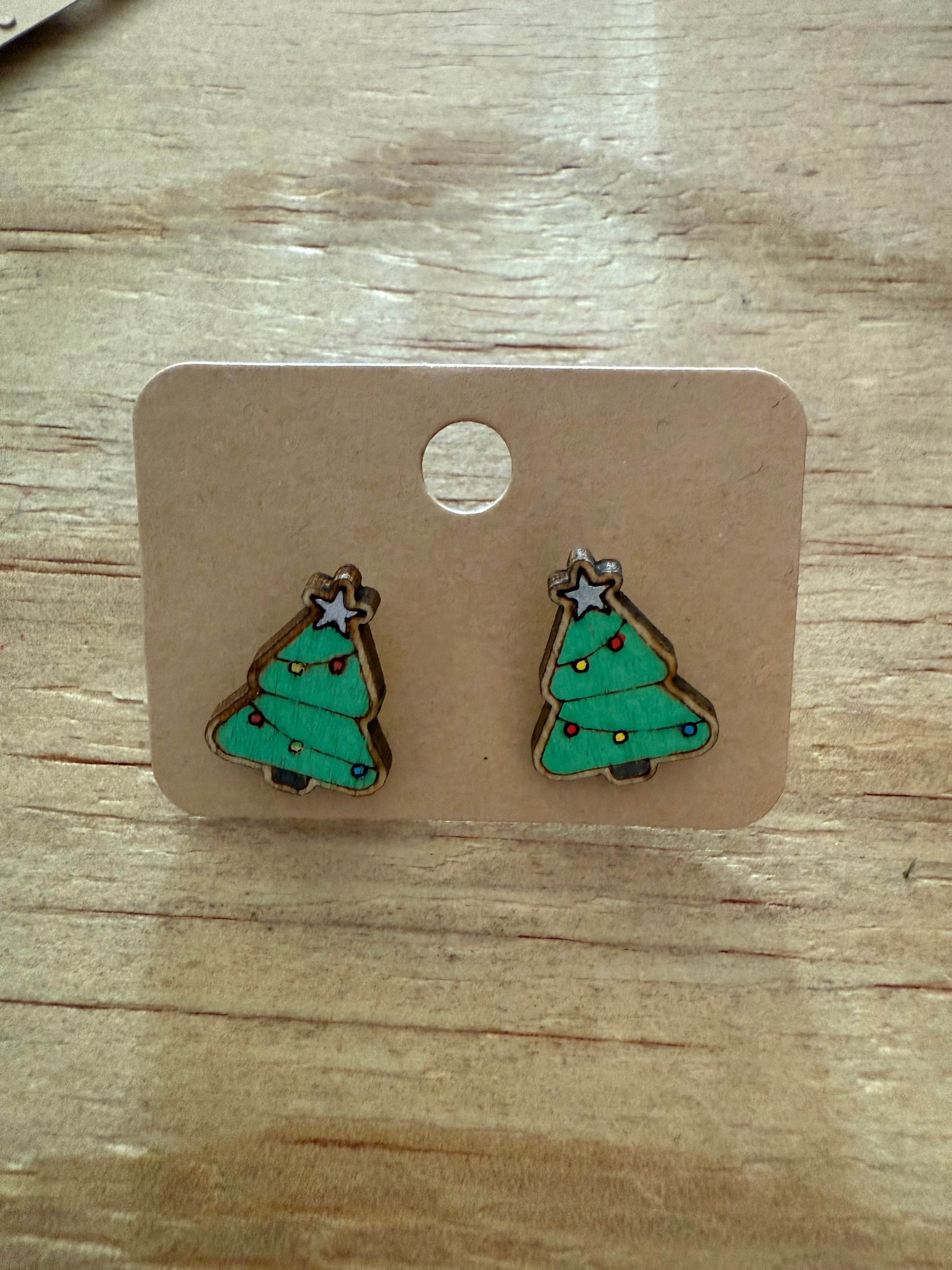 Christmas-Tree-Hand-painted-Earrings-front