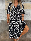 Curve-Black-White-Herringbone-midi-Dress-front