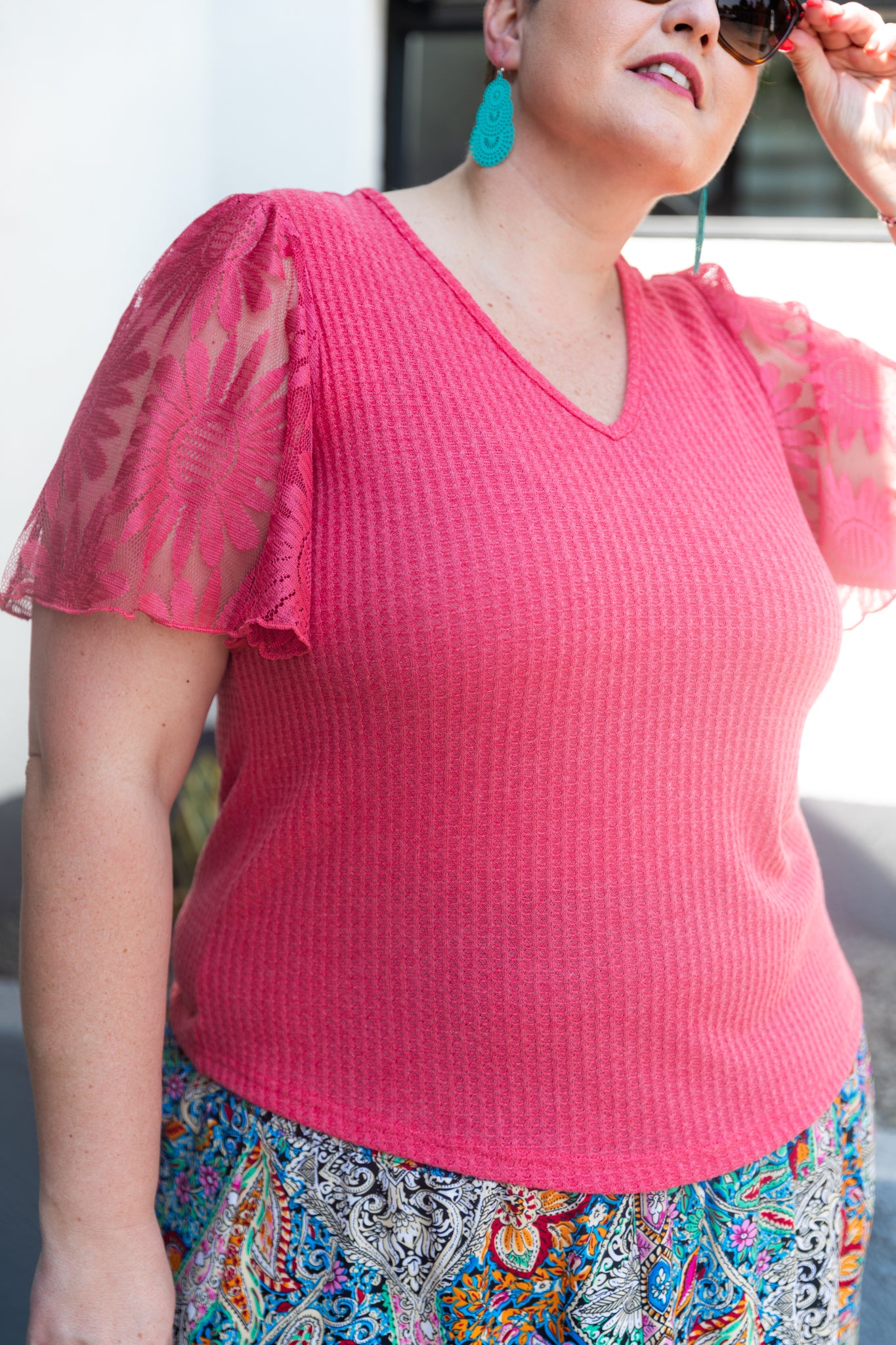 Curve-Pink-Waffle-Knit-Ruffle-Sleeve-Top-side