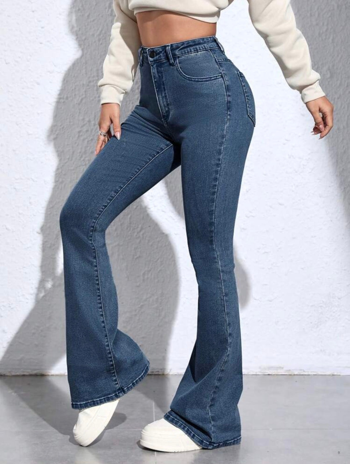 Dusty-Blue-Flared-High-Stretch-Denim-Jeans-side