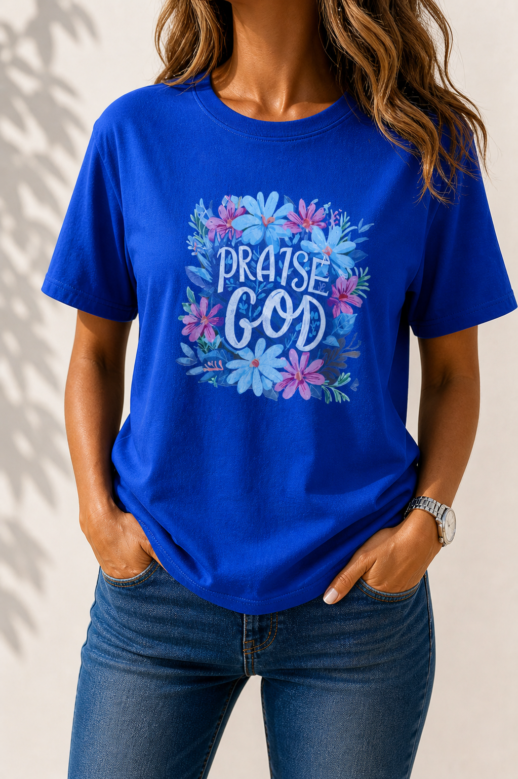 Faith-in-fashion-blue-Floral-Graphic-t-shirt-front