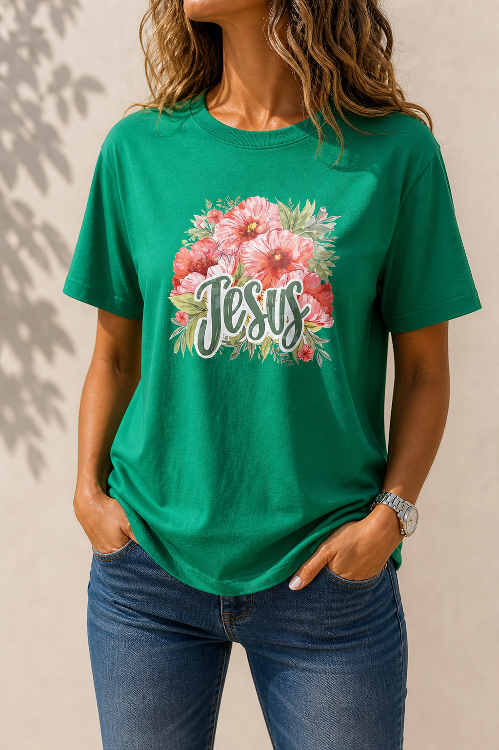 Faith-in-fashion-green-Floral-Graphic-t-shirt-front