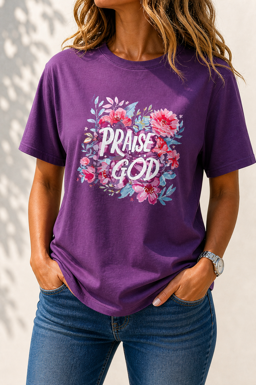 Faith-in-fashion-purple-Floral-Graphic-t-shirt-front