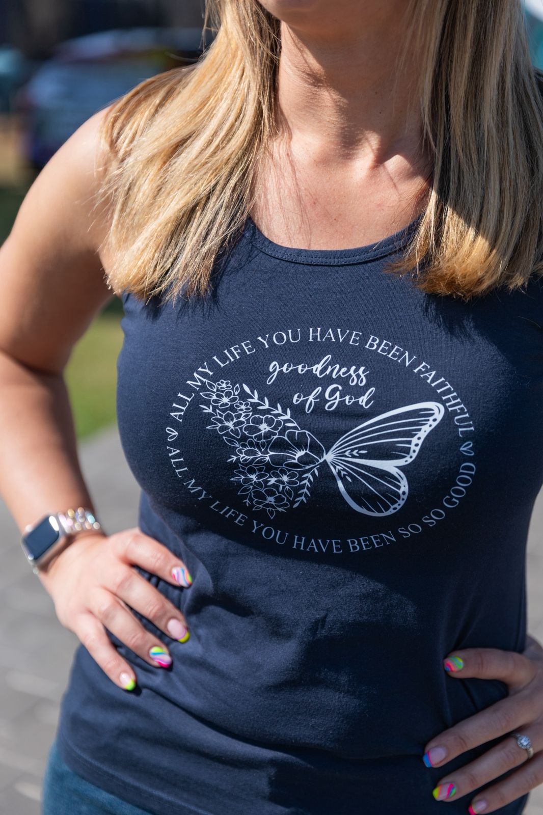 Goodness-of-God – Racerback-Tank-Top-front-closeup