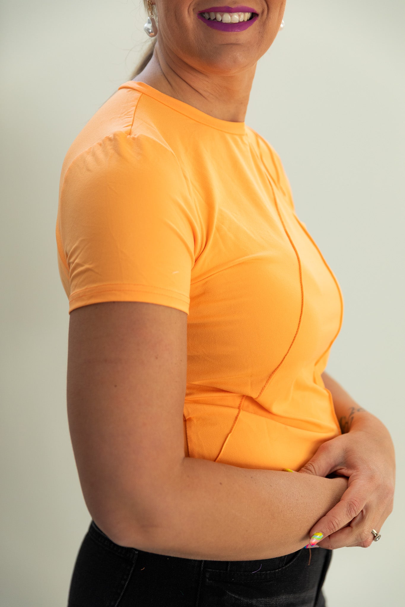 Hot-Orange-Pleated-Panel-tshirt-side