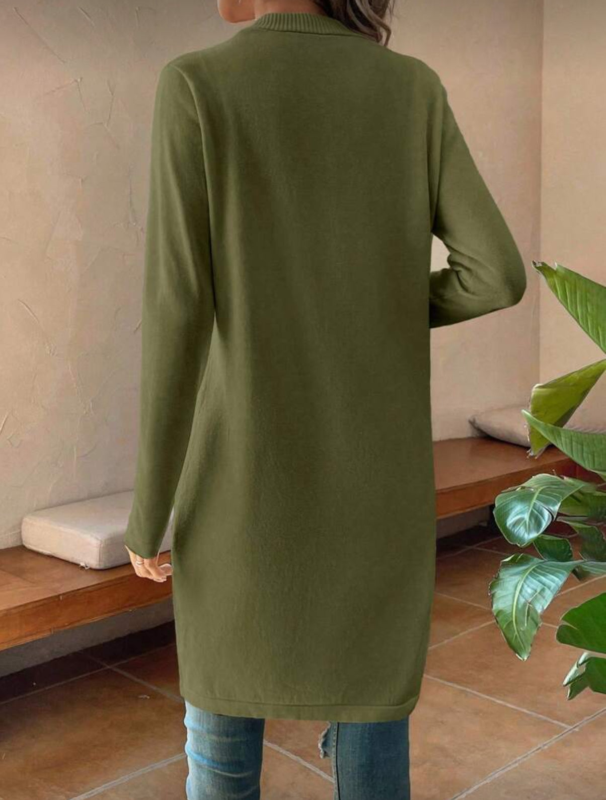 Olive-longline-Layering-Cardigan-back