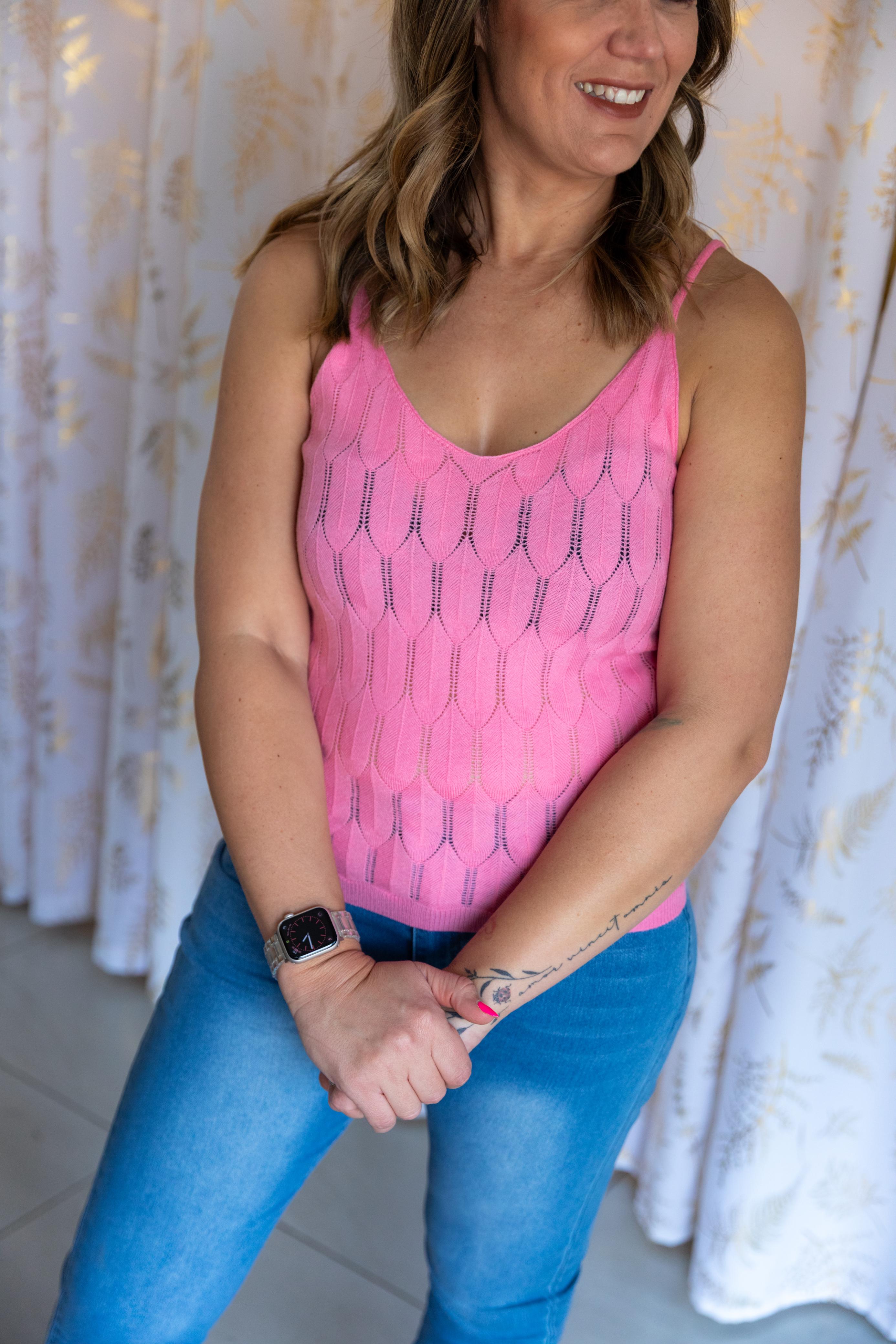 Pink-Cable-Knit-Cami-front-closeup