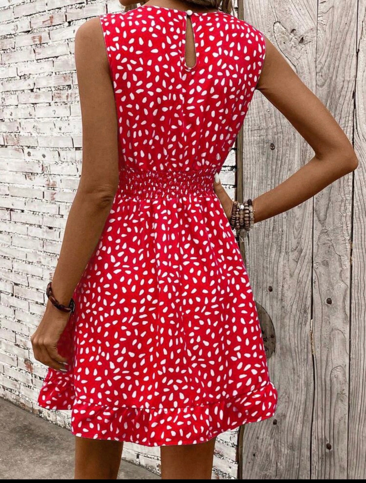 Red-Smocked-Waist-Sleeveless-Mini-Dress-back