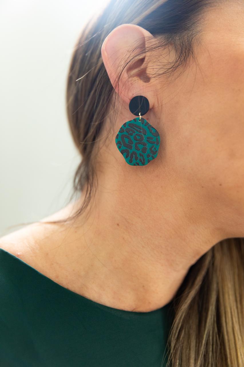 cheater-print-Green-Black-Geometric-Earrings-front